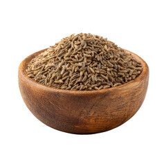 Whole cumin seeds fill a rustic wooden bowl against a simple black background