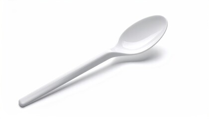 Simple white plastic spoon on a blank white surface