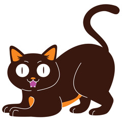Cartoon Black Cat With Wide Eyes And Orange Accents In Playful Pose Transparent Background