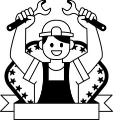black and white logotype of a handyman is holding a wrench