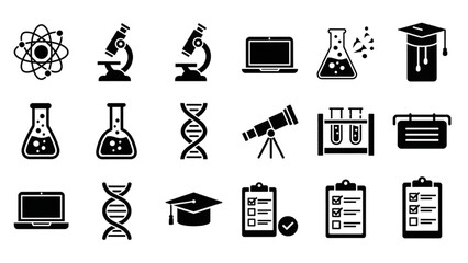 Scientific Icons Education, Biology, Chemistry, Technology, and Laboratory Elements