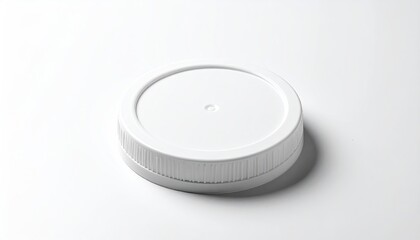 Round, white ribbed lid with small central depression