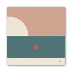 Abstract Minimalist Geometric Landscape Background with Dusty Pink, Teal, and Earthy Tones