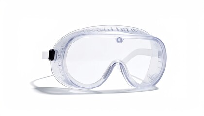 Clear safety goggles with white strap on bright background