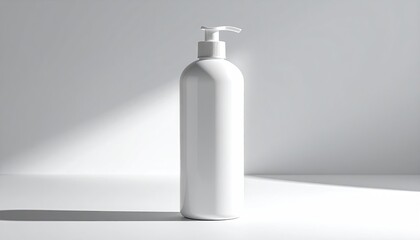 White bottle with pump. Clean, minimal, and well-lit studio
