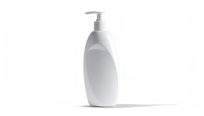 Glossy white bottle w/ pump, rounded shape, product container