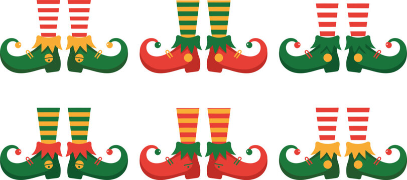 Cartoon Elf Legs with Striped Stockings and Curled Shoes Illustration