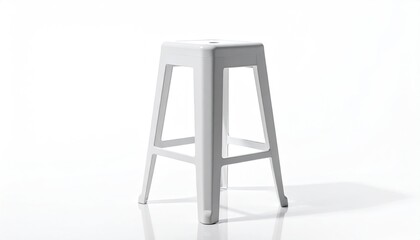 Glossy white, four-legged minimalist stool on white background