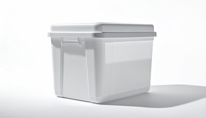 Simple, blank white storage container against white backdrop