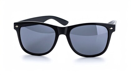 Black-framed sunglasses with gray lenses, studio shot