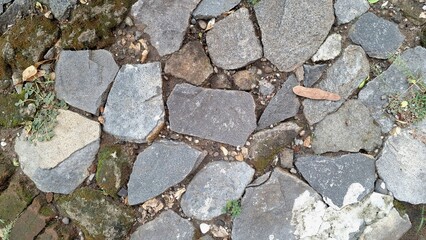 Traditional Stone Floor with Soil Gaps for Pattern, Texture, and Background Design