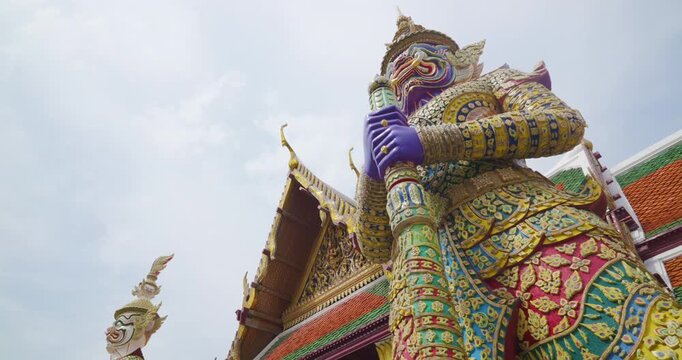  Giant golden guardian statue in Wat phra kaew attraction travel destination Bangkok Thailand