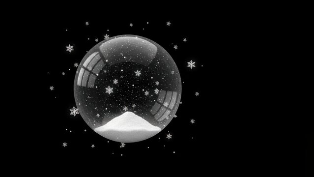 A transparent snow globe with glowing stars, falling snow, and luminous reflections on black winter background for a magical christmas, New Year scene - Powered by Adobe
