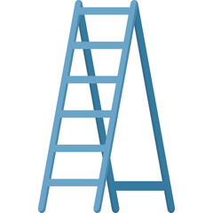 A simple light blue A frame stepladder with five rungs stands isolated on a transparent background in a top down view.