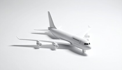 Clean white airplane model on white surface, dramatic light