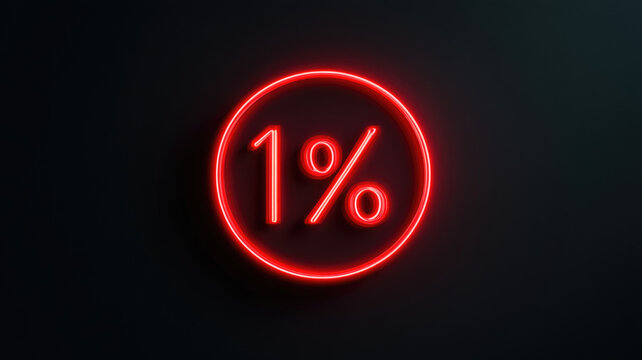 A glowing red neon sign displaying the number 1% inside a circular outline against a dark background. The design emphasizes modern aesthetics and minimalism. - Powered by Adobe