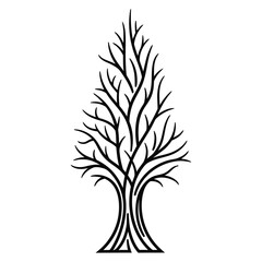Stylized black and white line art illustration of a bare deciduous tree with intricate branching patterns against a clean white background