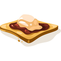 Toast with peanut butter and jelly spread on a transparent white background