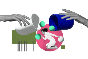 3d sketch poster trend collage image of hands divide pill excited girl doctor jump open capsule treatment prescription clinic