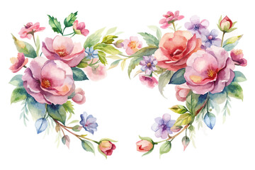 Romantic Watercolor Flower Garland vector illustration