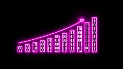 Abstract neon line up arrow rising graph with Algorithm binary of digital data code. Abstract business growth and start up business concept. Abstract Business growth and start business ideas.  - Powered by Adobe