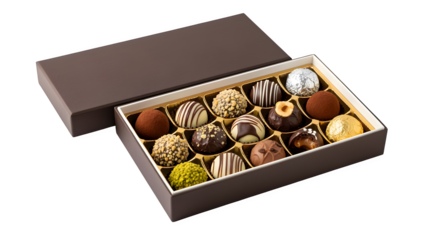 Assortment of decadent chocolate truffles in an elegant gift box, a sweet indulgence.