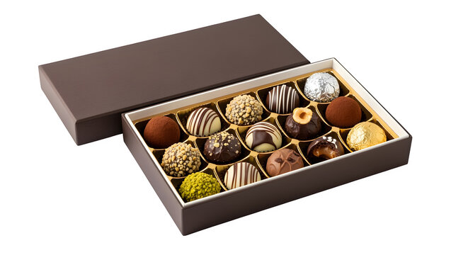 Assortment of decadent chocolate truffles in an elegant gift box, a sweet indulgence.
