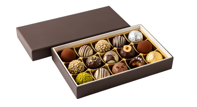 Assortment of decadent chocolate truffles in an elegant gift box, a sweet indulgence.