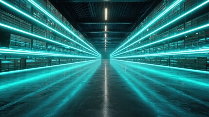Vibrant photo of a futuristic tunnel with glowing neon lights