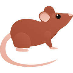 Cartoon Brown Mouse With Pink Ears Tail And Paws Simple Flat Design