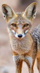 Obraz premium A serene encounter with a fox captured at ground level, showcasing its gentle nature in natural sunlight