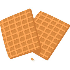 Two Square Golden Brown Waffles with Grid Pattern Isolated on White Background Simple Food Icon