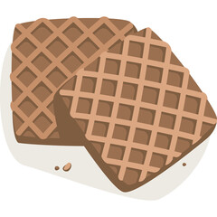 Two Square Brown Chocolate Wafers Placed Together With Crumbs Scattered On A White Background With Subtle Shadowing