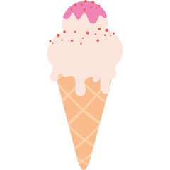 Vanilla Ice Cream Cone with Pink Sprinkles and Strawberry Drizzle on a Transparent Background Sweet Cold Treat Perfect for Summer Enjoyment
