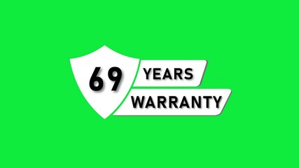 Sixty Nine Years Warranty Shield Icon on Green Background guarantee