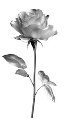 Silver stainless steel rose on a transparent PNG background