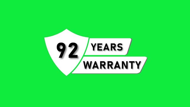 White shield with number 92 and text 92 Years Warranty on bright green background ninety two guarantee