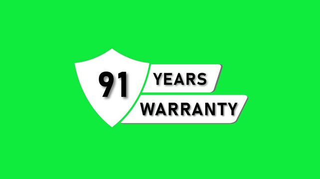 White shield with number 91 and text 91 Years Warranty on bright green background ninety one guarantee