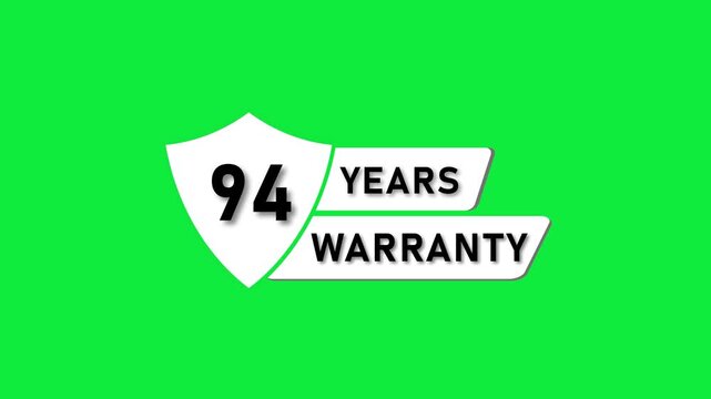 White shield with number 94 and text 94 Years Warranty on bright green background ninety four guarantee