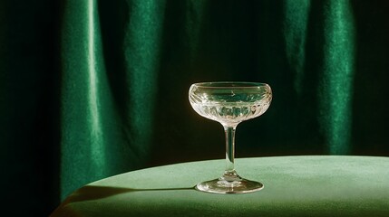 Vintage Coupe Glass on a White Tablecloth / テーブルの上のヴィンテージクーペグラス