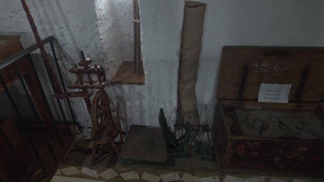 Public exhibition of old guild tools referring to the rich artisan history of Sighișoara in Romania.