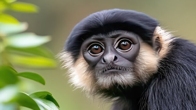 A gentle monkey gazing curiously at the world, captured in vibrant colors from ground level during a sunlit afternoon