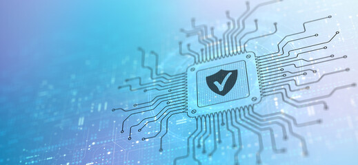 Cyber Security Protecting Data and Systems Illustrated on a Processor.
