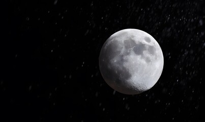 detailed moon in the night, snow is falling