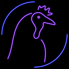 Obraz premium rooster neon sign, modern glowing banner design, colorful modern design trends on black background. Vector illustration.