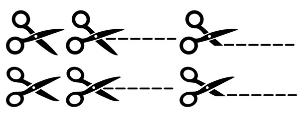 Vector scissors icon. Scissors icon with a cutting line. Cut out dotted coupon scissors symbol. Cutting concept. Element for your design.