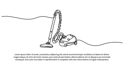 One line of vacuum cleaner. Abstract minimal continuous line isolated on white background.