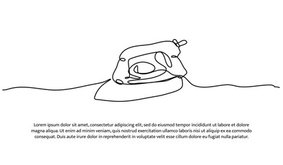One line of electric iron. Abstract minimal continuous line isolated on white background.