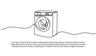 One line of washing machine. Abstract minimal continuous line isolated on white background.