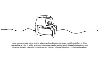 One line of air fryer. Abstract minimal continuous line isolated on white background.